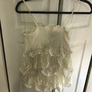SMOCKED WHITE RUFFLE TANK TOP. never worn.